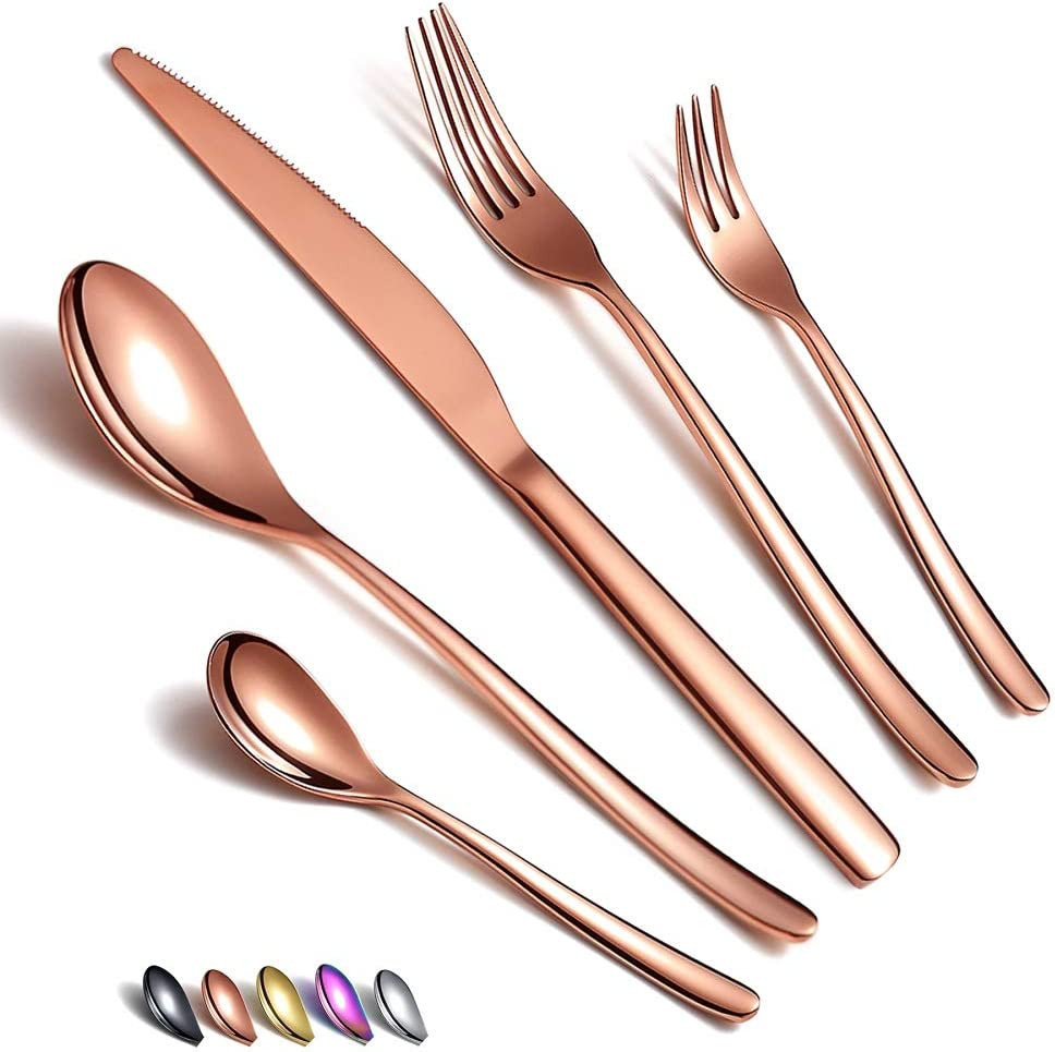 HOMQUEN Kupfer Besteck Set 30 Stück, Kupfer Besteckset Aus Edelstahl, Kupfer Tit