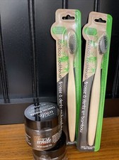 Charcoal Infused Powder  Bamboo Toothbrush Bundle, 2 powders, 2 Toothbrushes