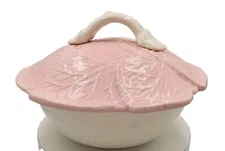 Vintage Pink & White Cabbage Lettuce Leaf Candy Dish Lidded Bowl 8" Free Shippin