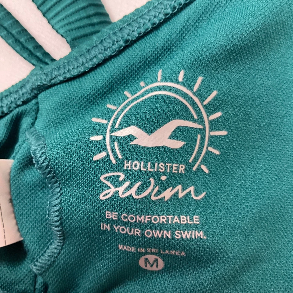 Top de baño de bikini Hollister para mujer talla M verde azulado correas y corbata Foto 4 de 4