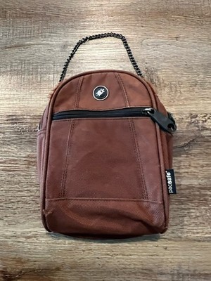 Pacsafe Metrosafe 100 Handbag Metal Strap Brown RFID *Front Pocket Zip Broken