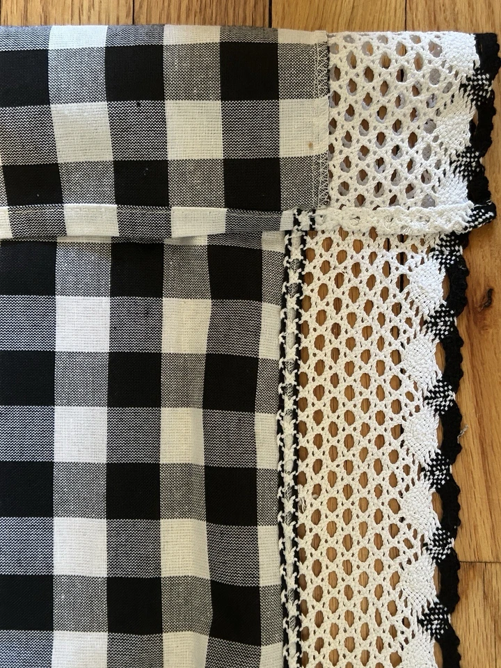 Curtain Tier Checked Plaid, 1 Valance 57” W/ 4 Curtain Panels 30” X 12” - Image 4 of 4