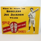 Vintage Baseball Replica Ad Tin Sign Shoeless Joe Jackson Selz Shoes 16 x 12