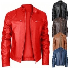 Men's standing collar zipper pocket decoration PU leather jacket motorcycle jack