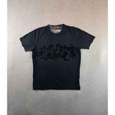 Robert Graham T-Shirt Mens Large Black Paisley Embroidered Pima Cotton Tee