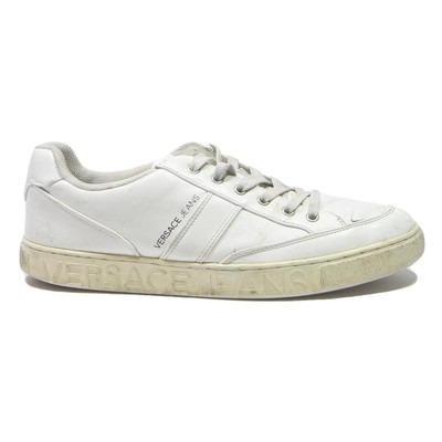 VERSACE JEANS Herren Weiß Synthetik Niedrig Turnschuhe UK 9 Designer Label Mode