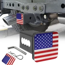 2'' Trailer Hitch Towing Receiver Cover ww/Hitch Pin Lock and USA Flag Aluminum