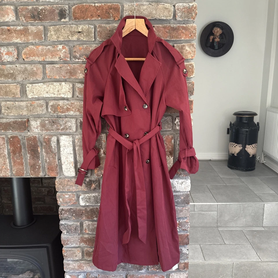 Yozy Burgundy Trench Coat Double Breasted Size Small New with Tags - Image 3 of 4
