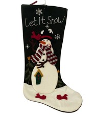 Christmas Stocking 3D Snowman Green Let It Snow Cardinals Embroidery Huge 27 in