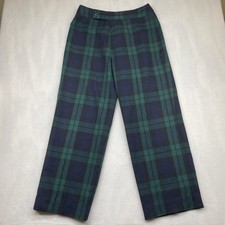 Vintage Womens Tartan Plaid Green 100 Wool Pants 28 X 27 Made in Mauritius