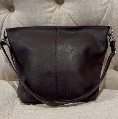 Borse In Pelle Satchel Purse  Dark Brown Pebbled Leather Italy Look