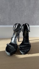 Saint Laurent Ava Crystal Black Strappy Sandals Pumps 36.5