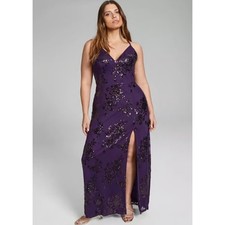 SPEECHLESS Womens Sequin Chiffon Formal Dress Size 16W Eggplant Purple NWT