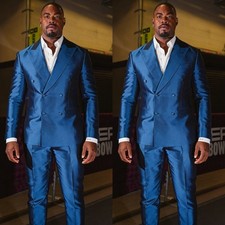 Men's Suit for Wedding Fashion Satin Tuxedos 2 Pcs Double Breasted Groom Blazers