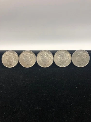 Lot of 5 AU Peace Silver Dollars 3-1922 1-1923 1-1925