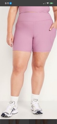 Old Navy High Waisted Powersoft Pocket Biker Short-6   Inseam-Dusk Bloom-3X-NWT