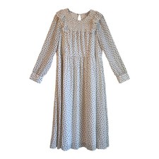 MADEWELL Women S Shift Dress Polka Dot Cream White & Black Smocked Ruffles Midi