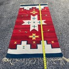 Vintage Southwestern Wool Rug Runner Native Style Hand Woven Red 61x30 Fringe — photo 3