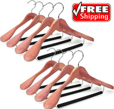 Luxury American Red Cedar Wooden Hangers 8 Pack with Padded Pant Bar