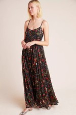 Anthropologie Floral Summer Dress Payal Jain Massima Pleated Maxi Black Small 8