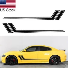 2PCS 68'' Black Hockey Stripes Side Body Door Fender Vinyl Decal Sticker Decor