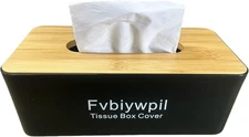 Tissue Box Cover, Tissue Box Holder with Bamboo Cover Plate