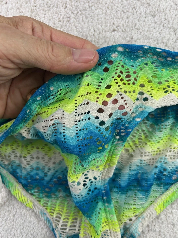 OP Bikini Parte Inferior Mujer Mediana Azul Verde Amarillo Crochet Forrado Traje de Baño Lado Corbata Foto 3 de 4