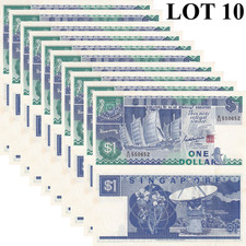 Singapore 1 Dollar ND 1987 P 18 UNC MINOR FOXING 1/10 Bundle Lot 10 pcs