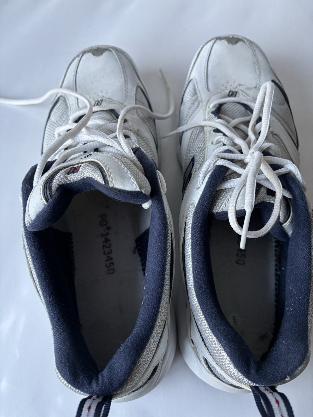 New Balance 557 MW557 Size 11 1/2 Walking Shoes White / Navy thumbnail 10