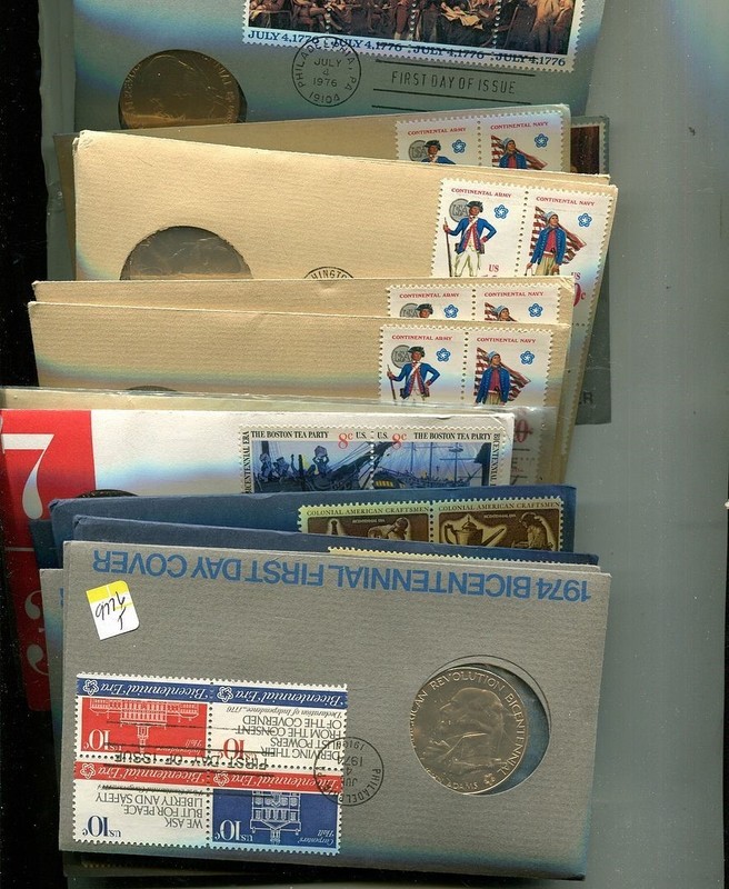 1972 - 1976 BICENTENNIAL MEDAL AND STAMP LOT OF 18 CH BU 9776T