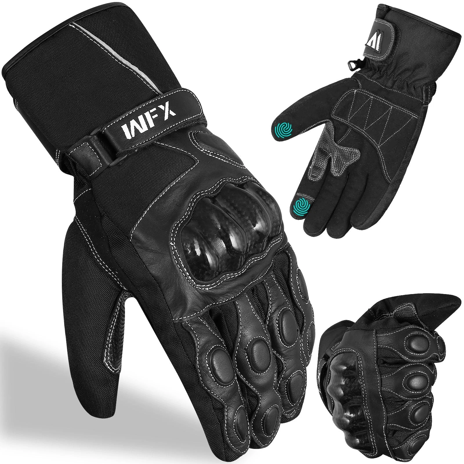 WFX Leather Motorbike Motorcycle Gloves Touchscreen Hard Knuckles L, Black