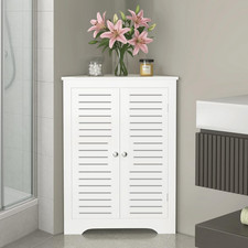 Elegant White Corner Storage Cabinet - Freestanding Organizer for Any Room