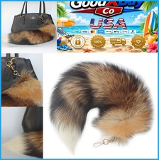Genuine Fox Fur Tail Keychain Purse Charm Gold Plated Cute Bag Accessory