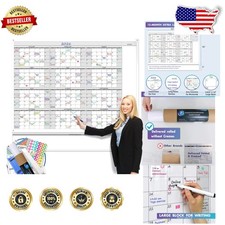 Giant 46"x63" Dry Erase Yearly Calendar - Huge 12 Laminated Whiteboard