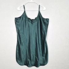 VTG Forest Green Xl Lace Satin Slip Dress Feminine Whimsy Romantic Adjustable