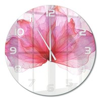 Runde Glas-Wanduhr Aus Glas Runde Wanduhr Rosa Blume WeißE Zeiger Fi60 Cm