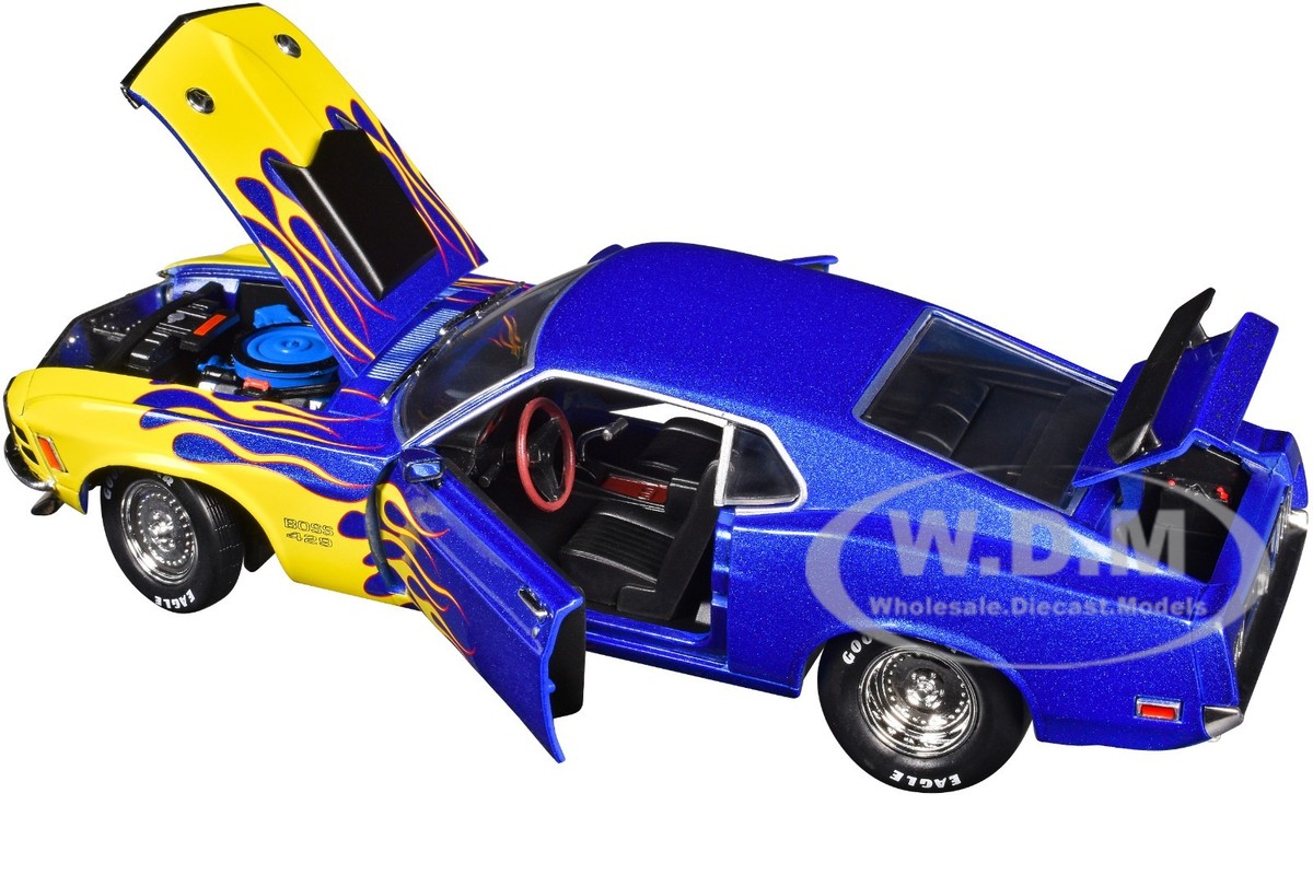 1970 FORD MUSTANG BOSS 429 BLUE W/FLAMES 1/24 DIECAST MODEL