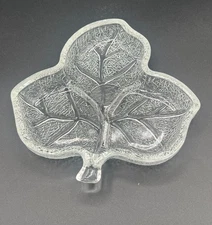 Vintage 1980s Hazel Atlas Clear Glass Divided Leaf Dish