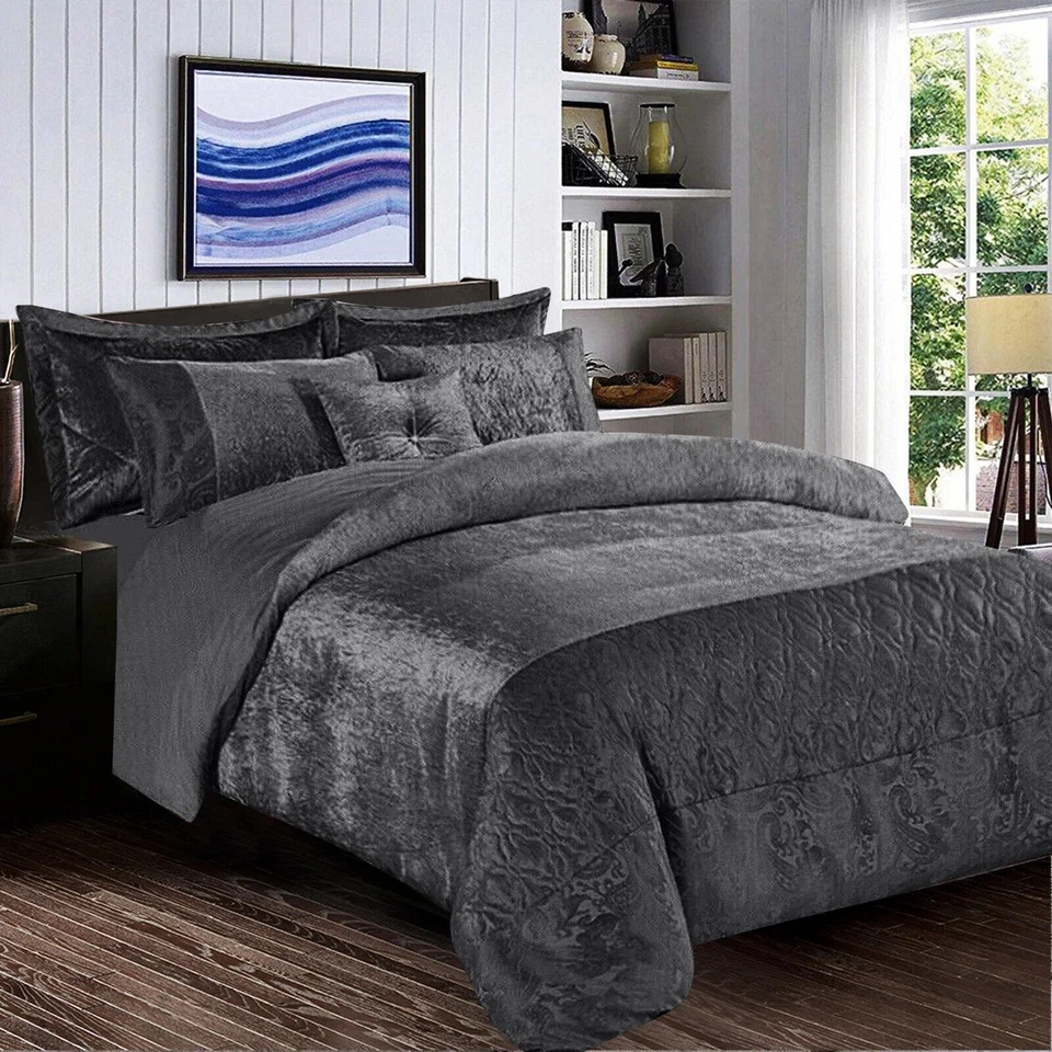 3 Piece Crushed Velvet Duvet Cover Luxury Bed Set Double King Size Quilt Cover - Image 4 of 4