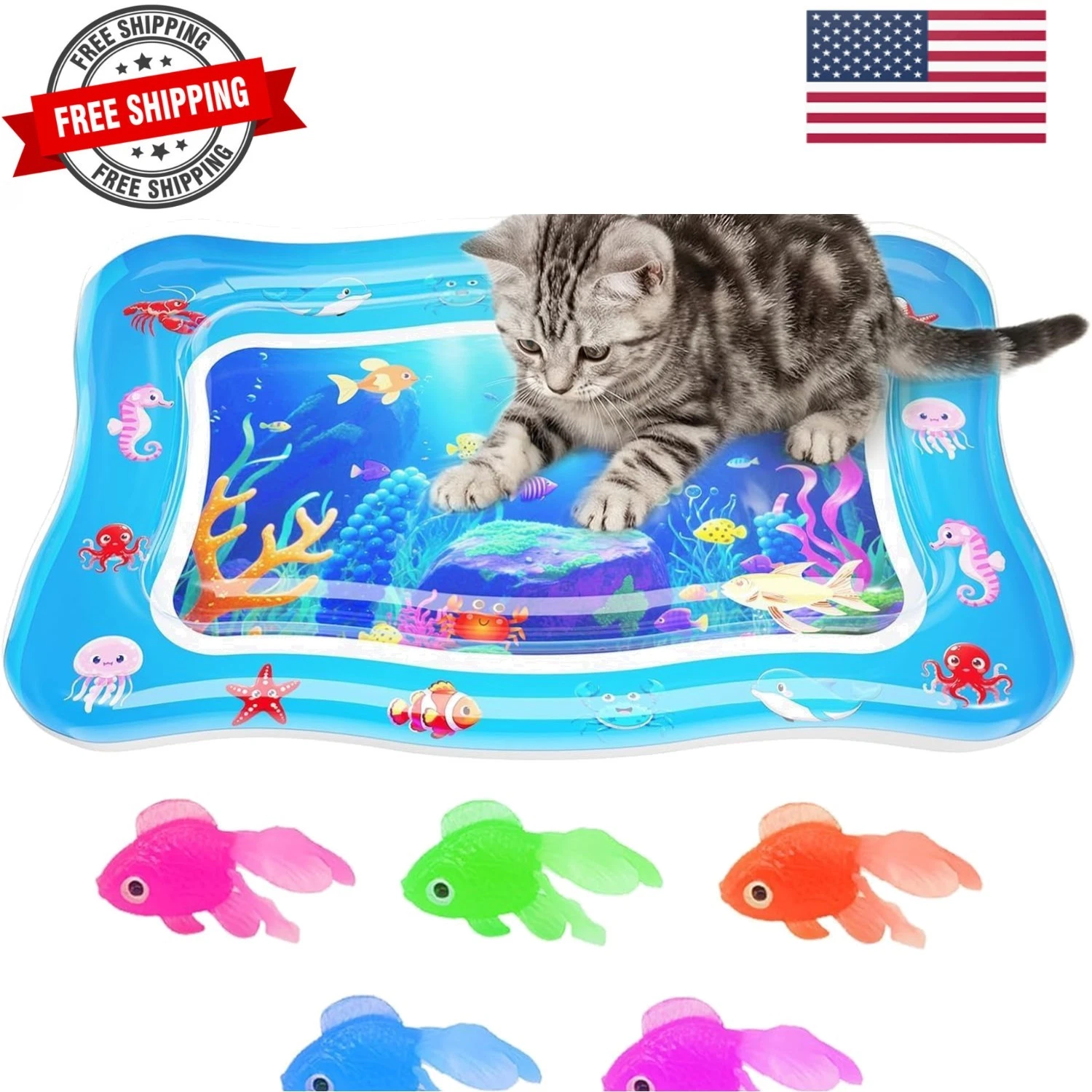 Cat Water Mat - Interactive Cat Toys Upgraded Thickened 0.7mm PVC Cooling & H...