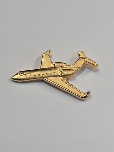 Gulfstream Corporate Jet Lapel Pin Tie Tack w/ Chain & Bar Gold Color