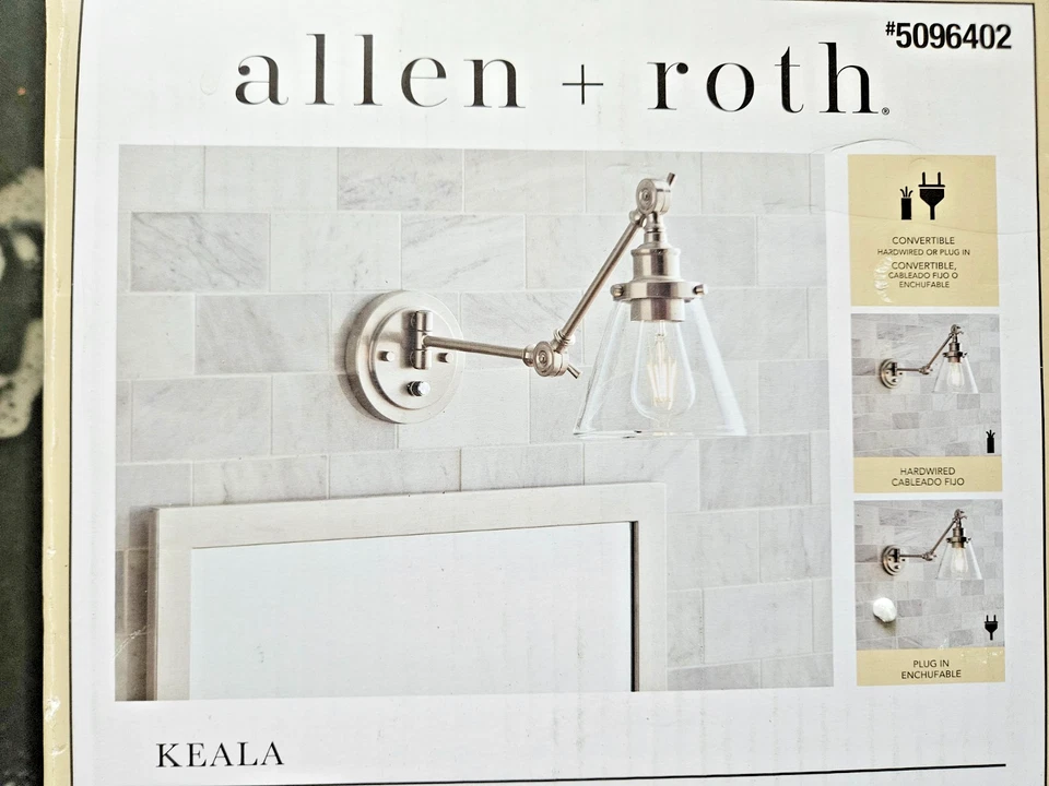 Allen + roth Keala LED 秋千臂壁灯拉丝镍透明玻璃 — 第 2/3 张图片