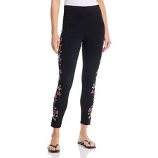 Johnny Was Maddy Leggings Cotton Floral Embroidered Legging Flower Pant Black NW