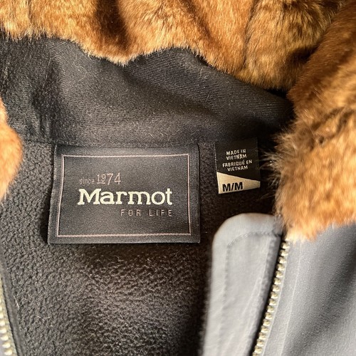 Marmot Mantel Damen Medium Kunstfellbesatz Kapuze grau Fleece gefüttert Reißverschlusstaschen - Bild 3 von 7
