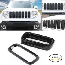7pack Gloss Black Front Grille Cover Trim Ring Inserts for Jeep Renegade 2015-18