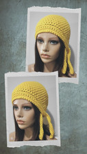 crochet womans handmade biker skull hat cancer chemo spring yellow new