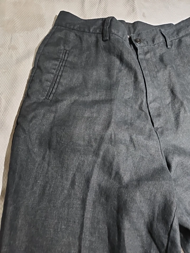 Pantalones Relativity para mujer talla 10 negro carbón 100 % lino tiro alto pierna ancha Foto 3 de 4