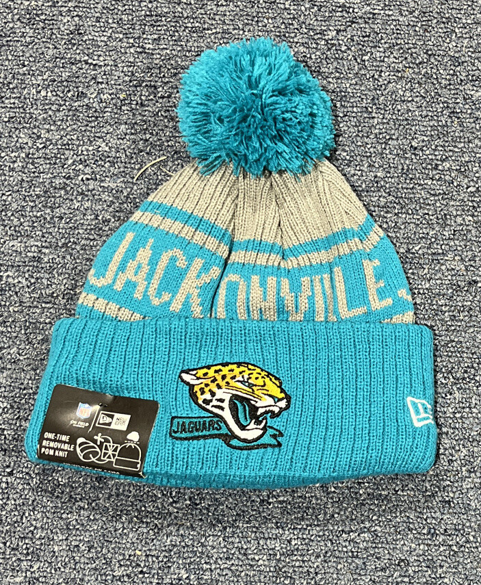 New Blue & Gray New Era Jacksonville Jaguars Logo Pom Beanie