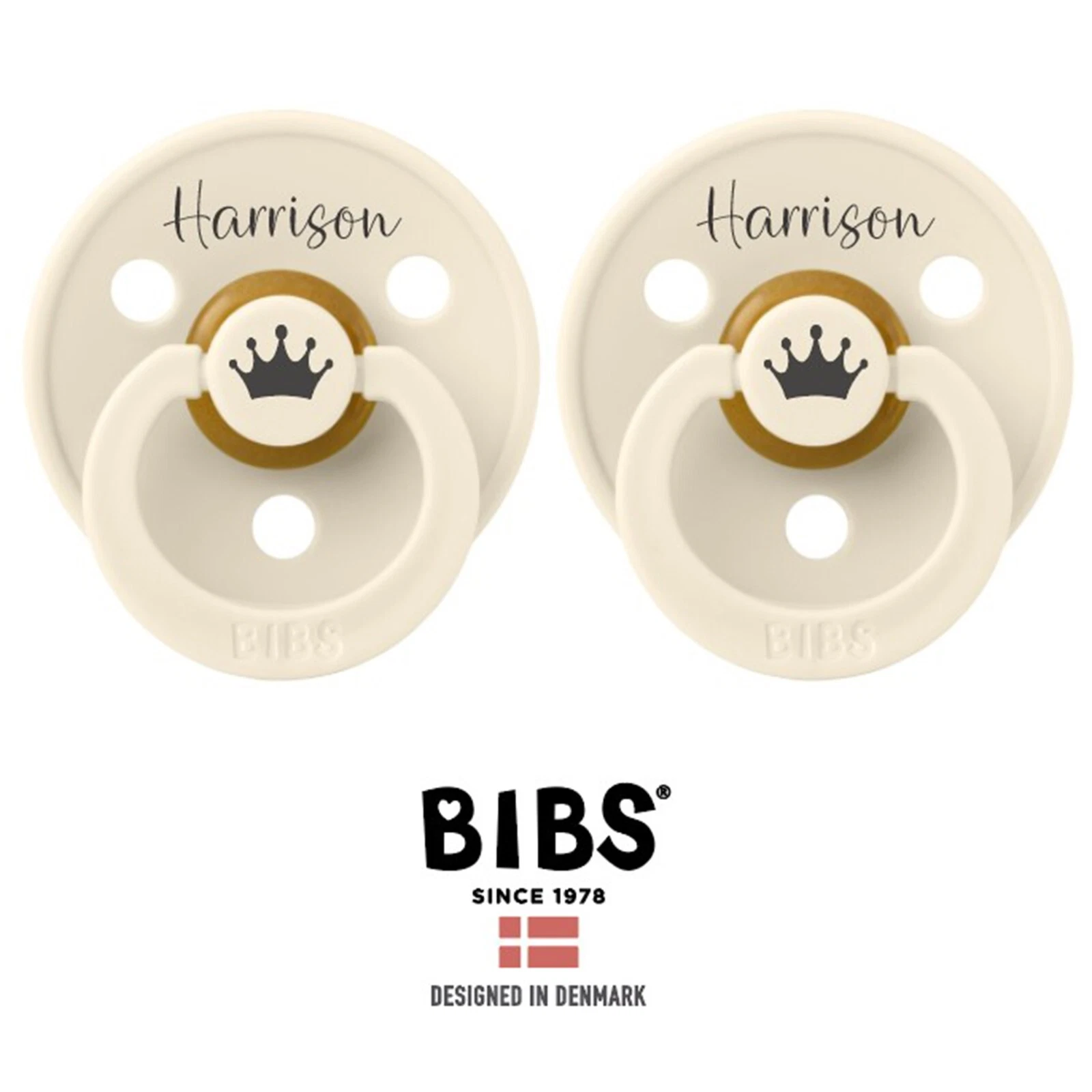 BIBS COLOUR *2-PACK* PERSONALISED DUMMY PACIFIER SOOTHER, NAME & CROWN