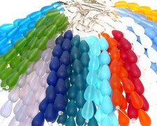 PICK 8" str 16mm sea glass round drop teardrop beads frosted matte recycled